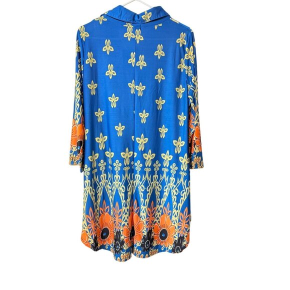 R&B Collection Flower Power Tunic Dress Size XL Floral Retro Blue Orange - Picture 2 of 14